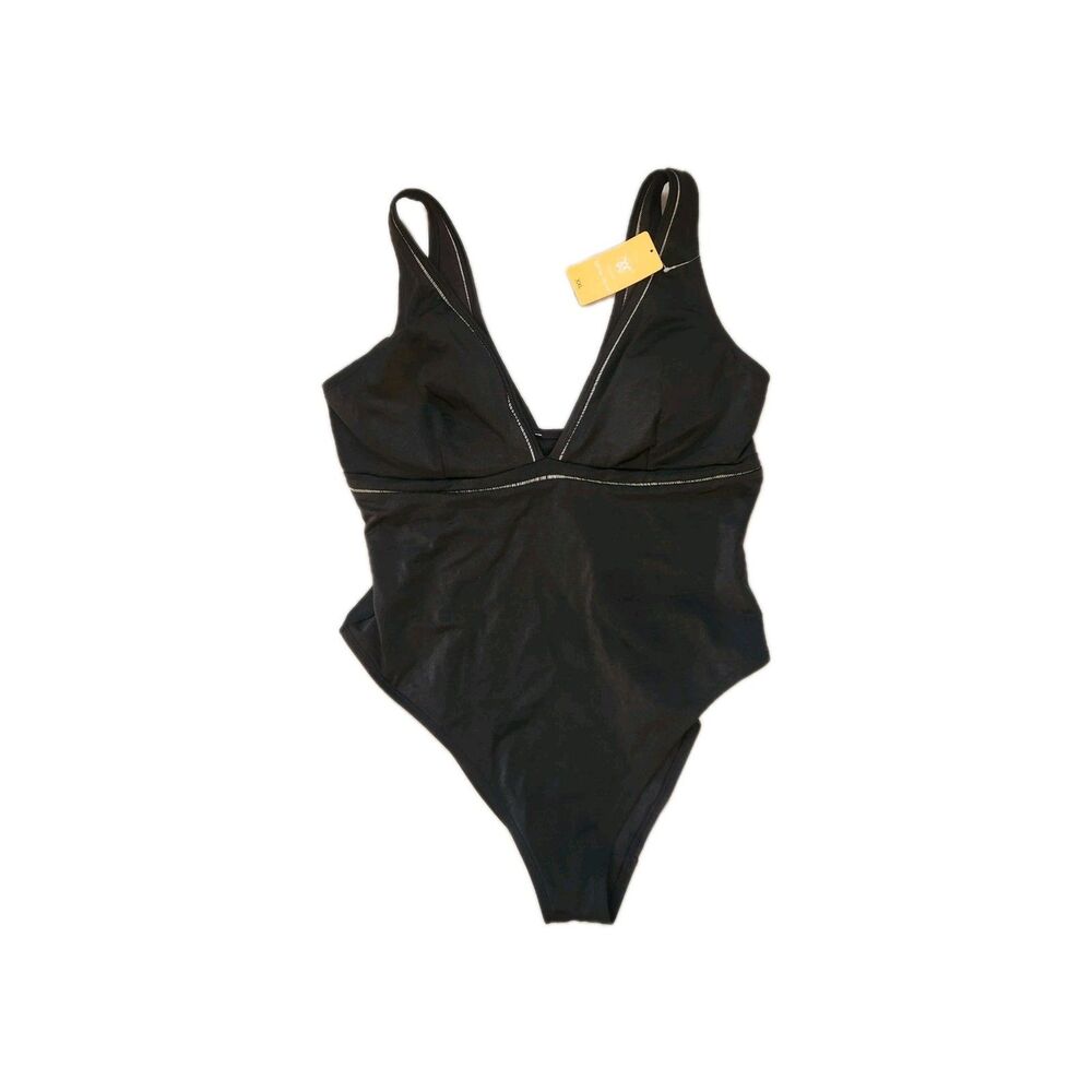 NWT WingsLove Black One Piece Swimsuit XXL Deep V Tummy Control Padded